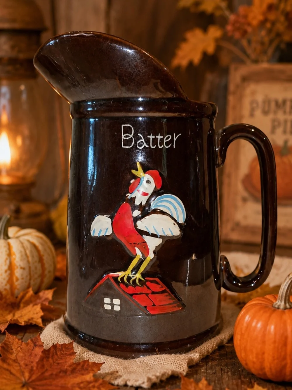 Batter Rooster Ceramic Pitcher - Brown